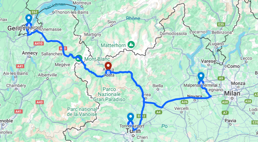 guide map going to aosta valley, 